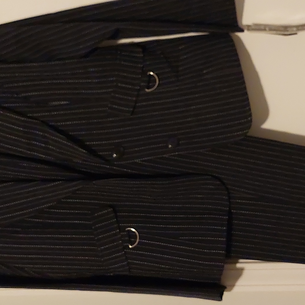 Women's pinstriped suit.